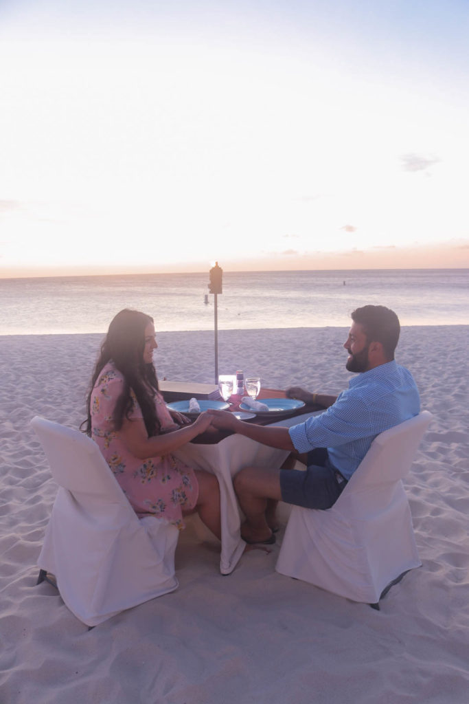 Romantic beach dinner for Aruba honeymoon